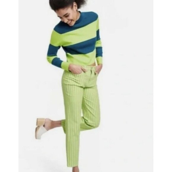 Nwt Victor Glemaud Lime Green High Rise Pinstripe Straight Leg Jeans Sizes 4,6,8 - Picture 1 of 4